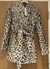 Karen Millen Coat Size 10 Animal Print Textured Leopard Belted New Rrp £350