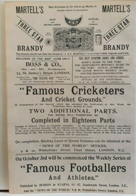 Antike große WERBUNG 1895 alte Ephemera Martell's Brandy Boss Waffen Cricket Ruff's