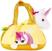 BRUBAKER Rainbow Plush Unicorn in Handbag - 8 Inches - Yellow