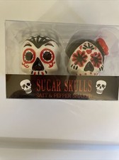 DWK 7inch Sugar N Spice Hand Painted Day Of The Dead Dia De Los Muertos Sugar Skull Salt And Pepper Shaker Kitchen Dining Set On