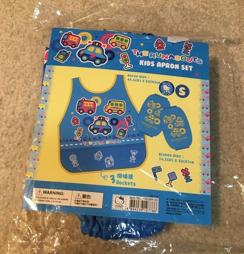Sanrio The Runabouts Kids Blue Apron Set Police Car School Bus Fire Truck 2015