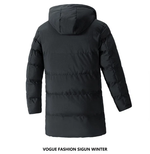 Herren mittellanger Winter warm Business Kapuze wattiert Mantel Parka Jacke Taschen - Bild 6 von 13