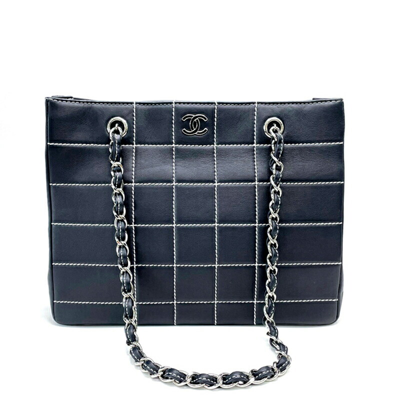 ●Chanel Wild Stitch Chocolate Bar Chain 2002 Shoulder Bag Lambskin Black Ws1300