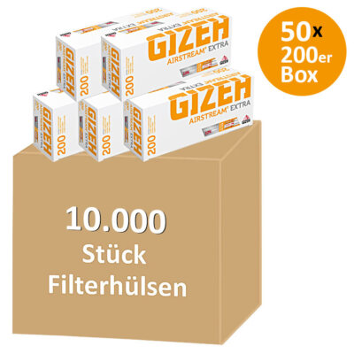10000 Stück GIZEH Airstream EXTRA (50x200er) Zigarettenhülsen Filterhülsen Hülse