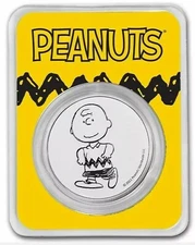 2021 CHARLIE BROWN PEANUTS® 1 Oz Silver Round In Assay.