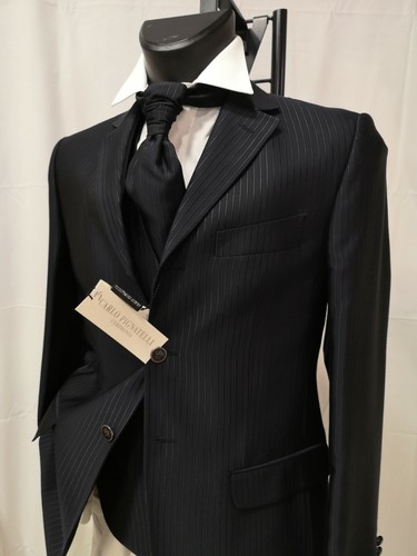 ABITO VESTITO UOMO SPOSO 48 nero gessato FIRMATO CARLO PIGNATELLI CERIMONIA  | eBay
