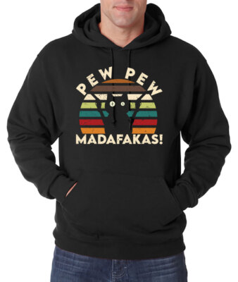 Herren Hoodie Pew Pew Madafakas Zocker Gaming Pullover Fun Lustig Spruch Katze