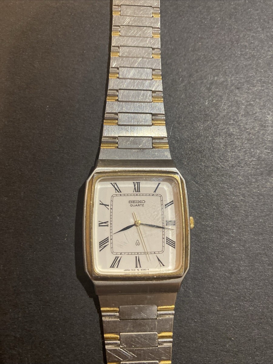 Seiko 7431-5060 Roman Numeral Tank Style Quartz Watch | eBay