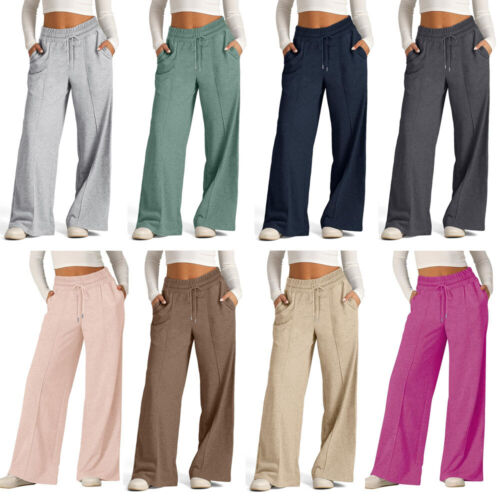 Women Sweatpants Trousers Jogger Pants Wide Leg Pants Casual Pockets Solid Color