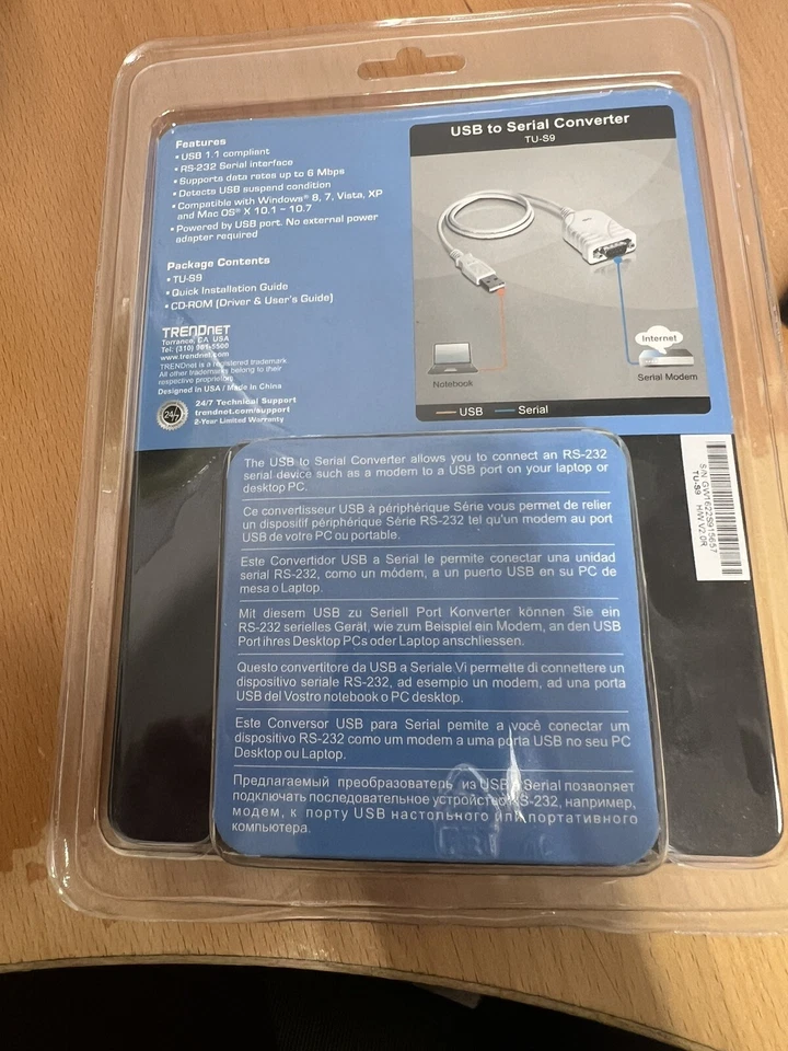 TRENDnet TU-S9 USB to Serial Converter USB 1.1 to RS-232 Male DB9 Serial Cable - Image 2 of 2