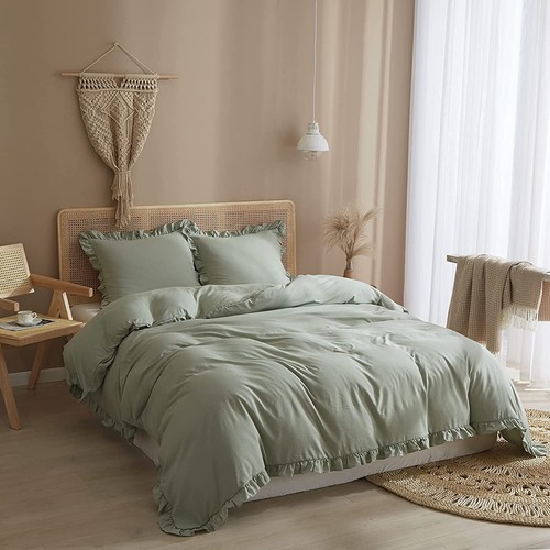 Duvet Cover Queen Size- Soft Lightweight Aesthetic Farmhouse -Sage Green - Picture 3 of 8