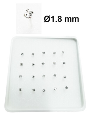 1 Orecchini Piercing Naso Nasini Micro Argento 925 cristallo Bianco 2 mm 1 Orecchini Piercing Naso Nasini Micro Argento 925 cristallo Bianco 2 mm