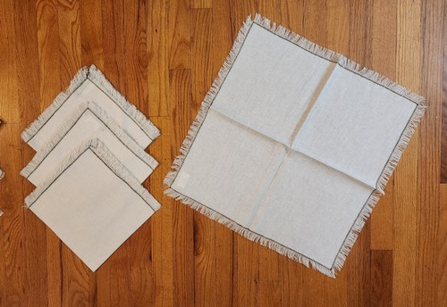 KIM SEYBERT Natural Linen Napkin Placemat Beige Nude Fringe Elegant - Picture 5 of 10