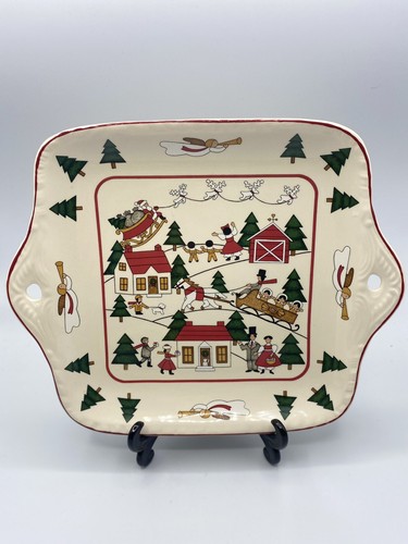 Masons Square Handled Christmas Village Cake/Serving Plate Ironstone 9x9"  - Picture 5 of 12