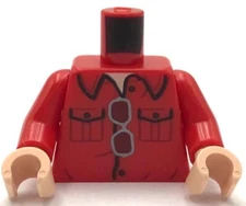 Lego New Minifig Red Torso Collar Shirt with 2 Pockets Silver Glass Part