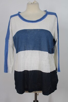 Maglificio Denny M/L? Blue Striped Roll Neck Linen Thin Knit Sweater Top