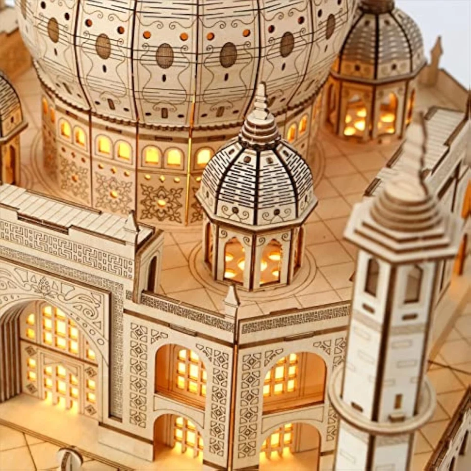 Modelo mecánico de madera Taj Mahal para construir rompecabezas de madera 3D con luz regalo Foto 2 de 4