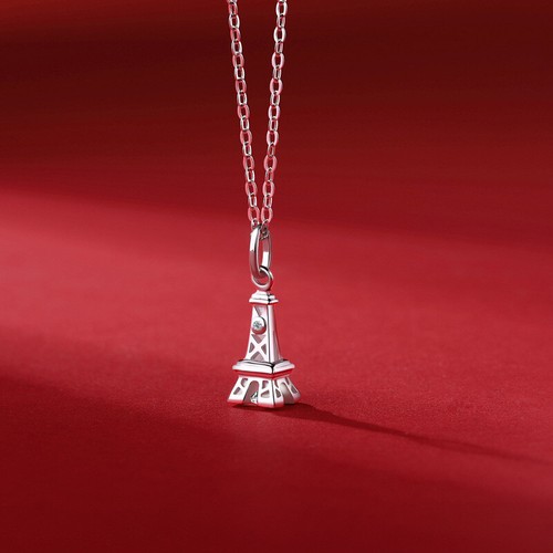 Real Moissanite Eiffel Tower Pendant Chain 14K White Gold Plated Silver 18" Free - Bild 4 von 8