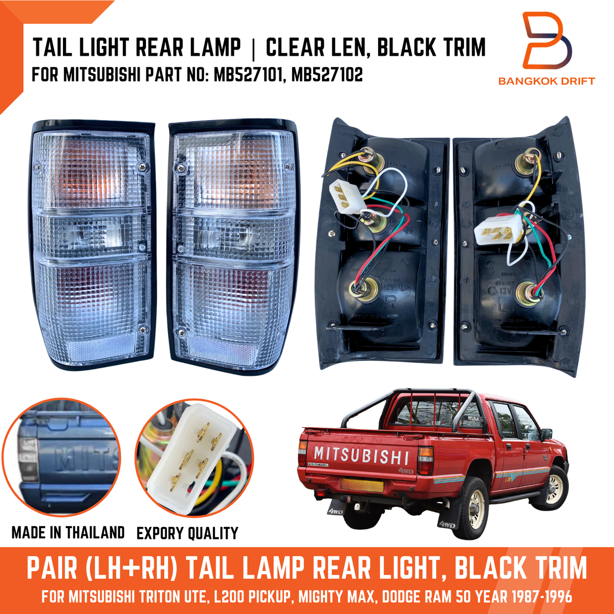 Black Clear Tail Light Lamp For Mitsubishi Mighty Max Dodge Ram 50