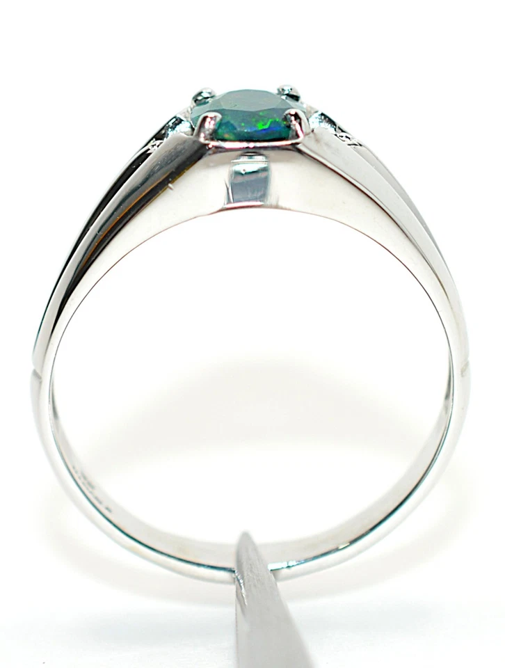 Natural Opal & Diamond Ring 10K White Gold .67tcw Mens Ring Opal Ring Gemstone - Image 3 of 4
