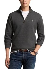 148 POLO Ralph Lauren Men  s Mesh Double Knit 1/4 Zip Sweater Grey Heather S