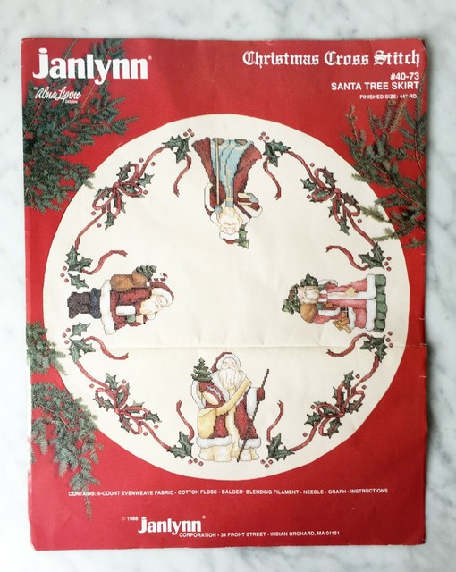 Vintage Janlynn Christmas Cross Stitch Santa Tree Skirt Kit 4073