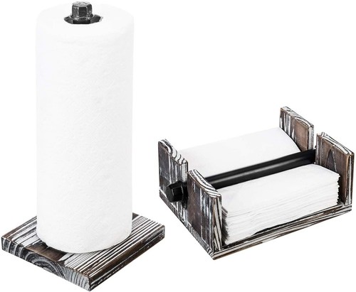Torched Wood & Metal Paper Towel Holder & Napkin Holder Kitchen Accessory Set - Picture 7 of 7