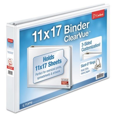 Cardinal ClearVue Slant-D Ring Binder, 3 Rings, 1.5'' Capacity, 11 x 17, White