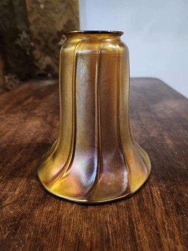 Antique Vtg 1920-30’s Steuben Quezal Era Aurene Gold Iridescent Art Glass Shade