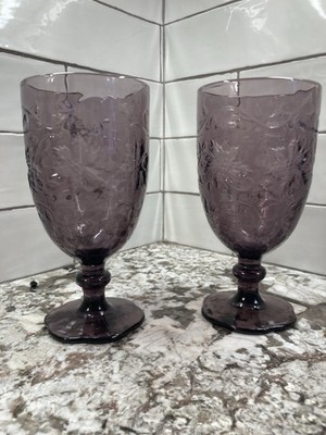 Set of 2 Princess House Fantasia Amethyst Purple Iced Tea Glasses 16 oz. 7  Tall
