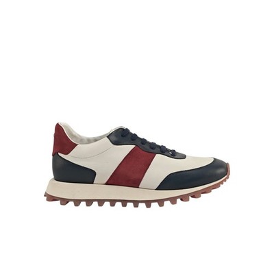 $900 TESTONI BOLOGNA  Sneaker Shoes Sport Calf & Suede Lambrusco / Navy / White