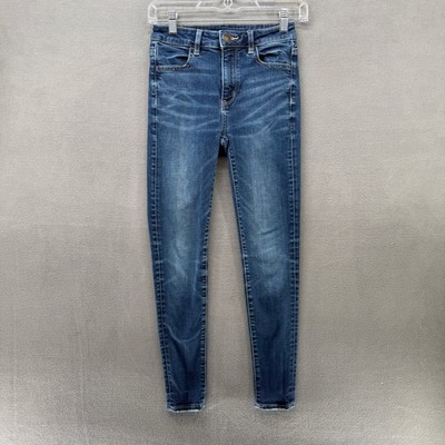American Eagle Jeans Super Stretch Skinny Dark Wash 0 Short High Rise Distressed