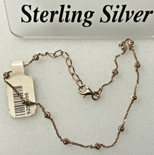 925 Sterling Silver Italy Beaded Ball Ankle Bracelet Rose-Tone 2.35grams 9"-10"