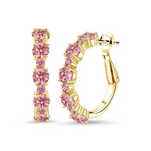 Authentic 18K Yellow Gold Plated Silver Pink Lab Grown Diamond Hoop Earrings for Women |