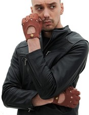 YISEVEN Men's Fingerless Lambskin Leather Gloves 10.5"/XXL