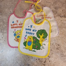 VINTAGE FISHER PRICE TERRY CLOTH PLASTIC BABY BIBS SET OF 3