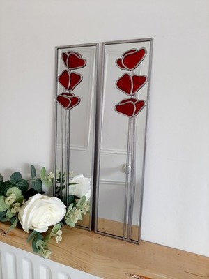 10x40cm Paar Spiegel Poppy 3 Buntglasoptik Handarbeit in UK Mackintosh