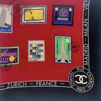 CHANEL 世界の切手ビンテージ Authentic Chanel World Stamp Silk Scarf Red and Blue Vintage | eBay