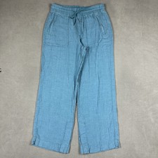 Athleta Pants Women 6 Blue Retreat 100 Linen High Rise Wide Leg Pant Drawstring