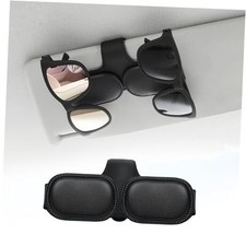 Sunglass Holder for Car Visor - Magnetic Leather Sunglasses Organizer for Black