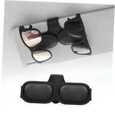 Sunglass Holder for Car Visor - Magnetic Leather Sunglasses Organizer for Black