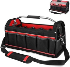 Heavy-Duty Tool Tote with Waterproof Clear Cover, Large Open Top Tool Bag with R