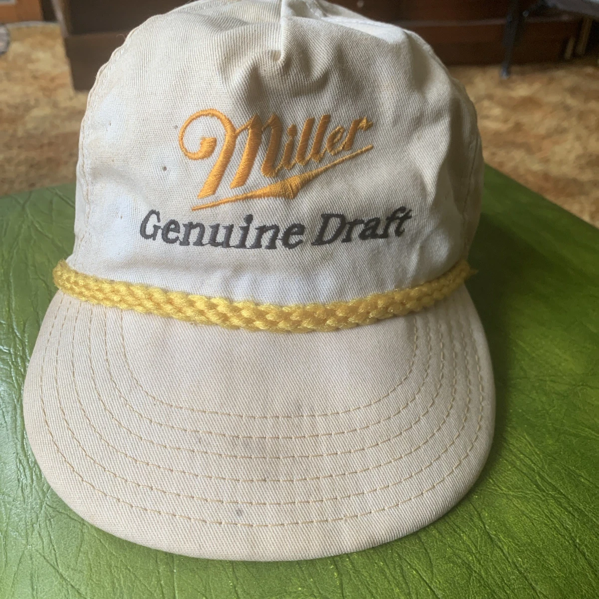 Miller Genuine Draft Vintage White Strapback Men's Hat Wide Yellow