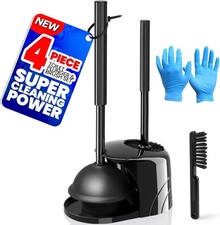 4-Piece Toilet Brush and Plunger Set, 20inch, Black