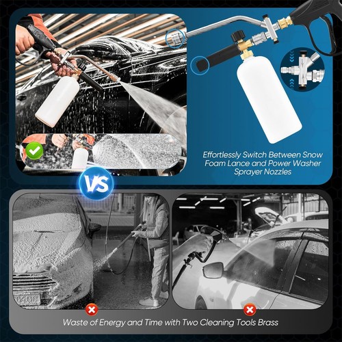 Snow Foam Washer Gun Car Wash Soap Lance Cannon Spray Pressure Jet Bottle Kit - Picture 9 of 11