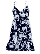 Old Navy Womens S Black & White Linen Blend Floral Adjustible Strap Sundress