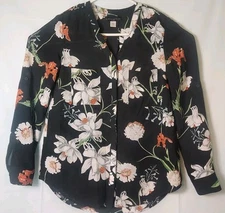 Simply Styled by Sears Size M Black Multi-Colored Long-Sleeved Leaf Floral Desig
