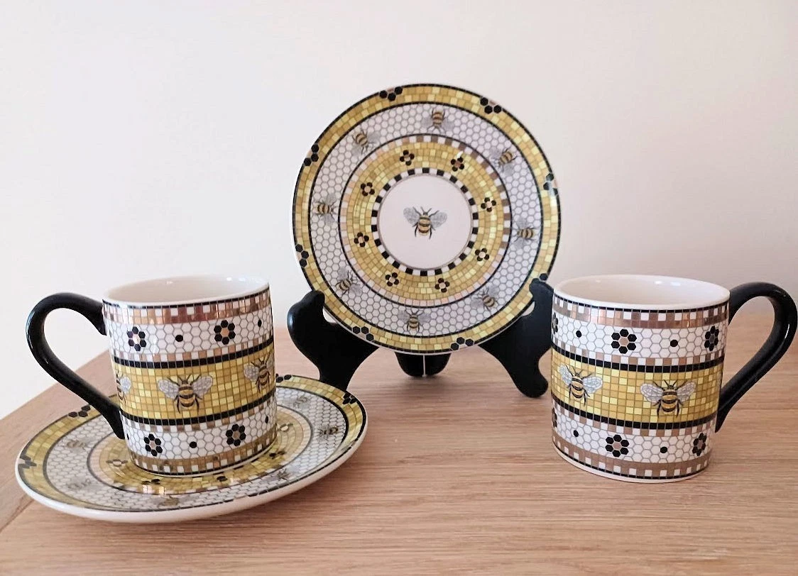 Anthropologie Bistro Tile Stoneware Espresso Garden Edition Bee
