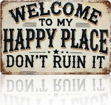 Welcome To My Happy Place Vintage Decor Sign, Garden Room Ideas Welcome Sign, V