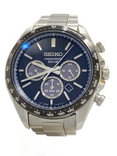 SEIKO solar watch/analog/stainless steel/BLK/SLV/V175-0FA0